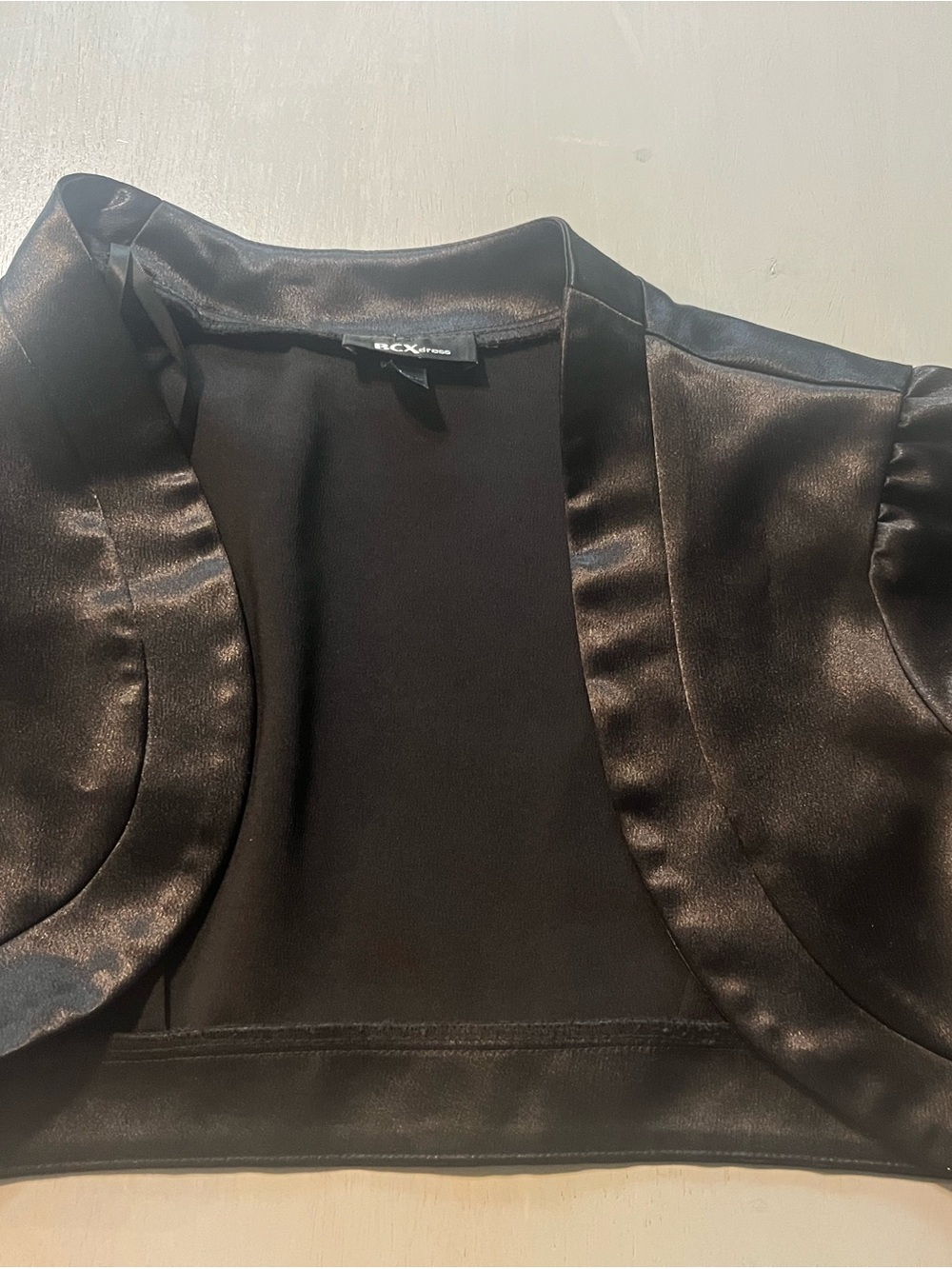BCX Black Satin Short Sleeve Bolero Size Large
